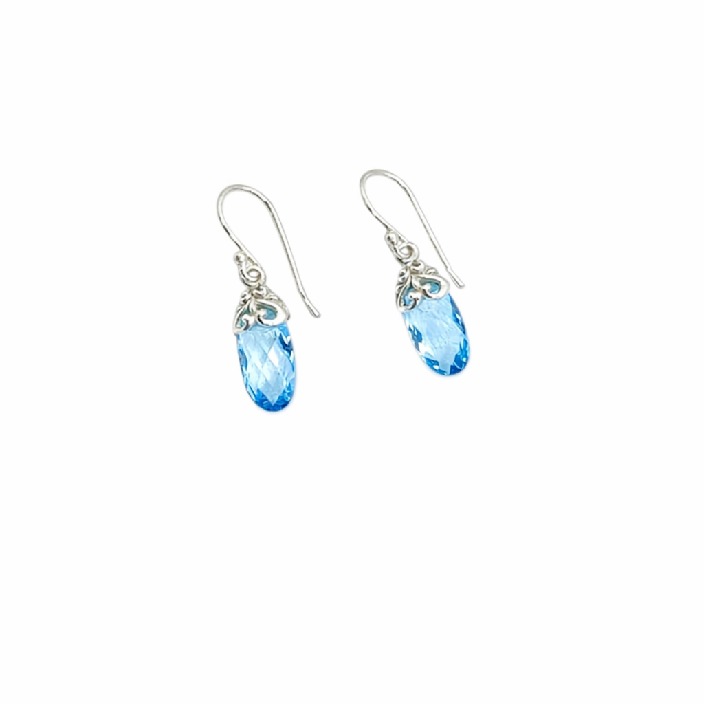 Blue Topaz Drop Silver Earrings E0113 | Handmade 925 Silver