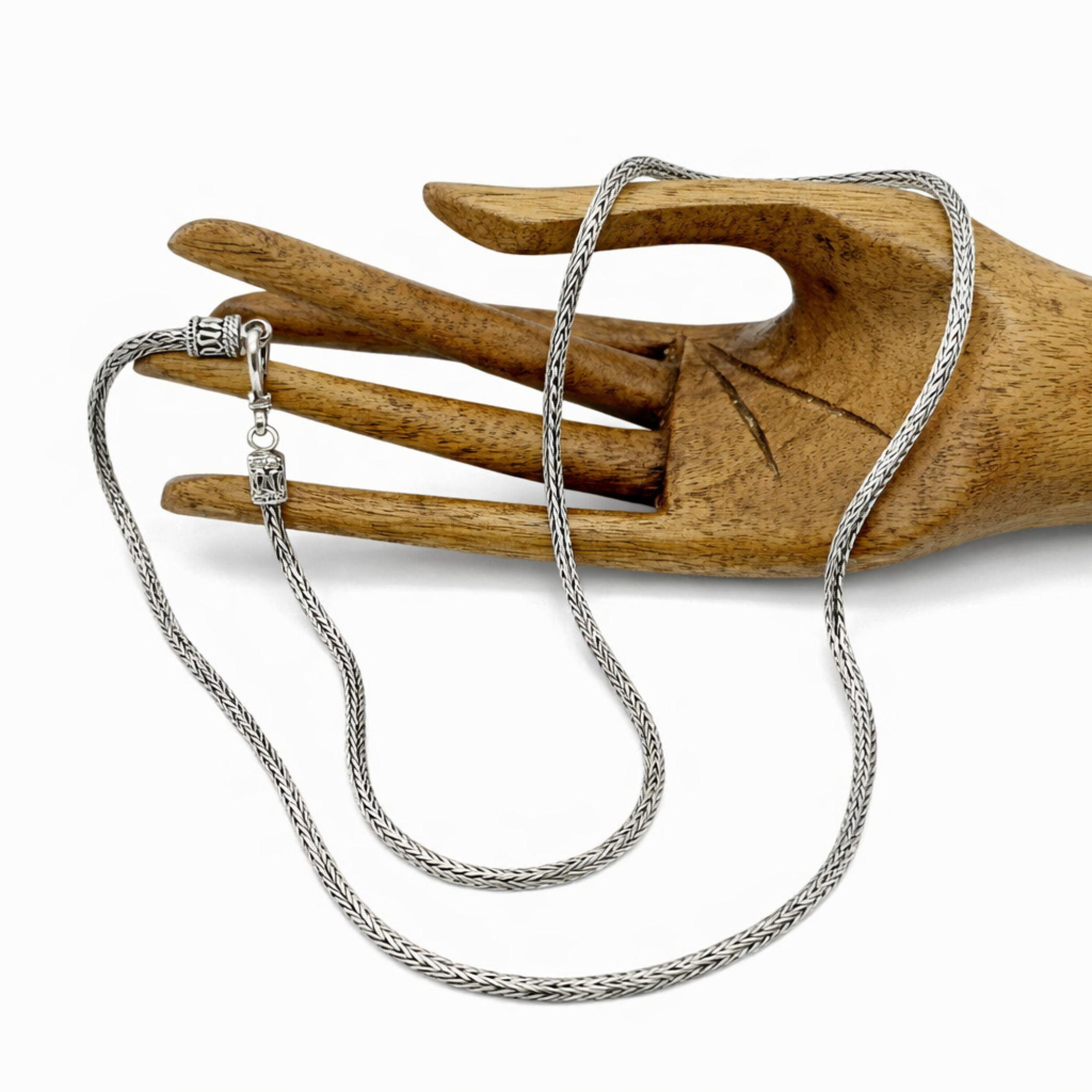 Classic rope-style silver chain necklace handcrafted from 925 sterling silver