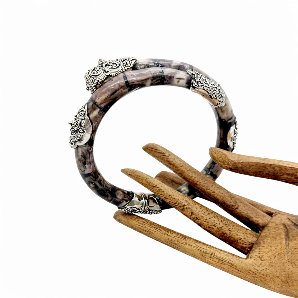 Mystic Uli Silver Cuff Bracelet B0114 | Handcarved 925 Silver