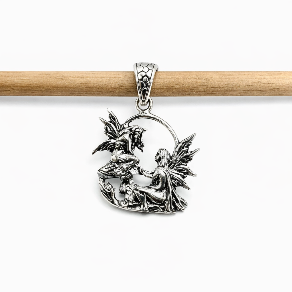 Handmade 925 sterling silver guardian angel pendant with black oxide finish