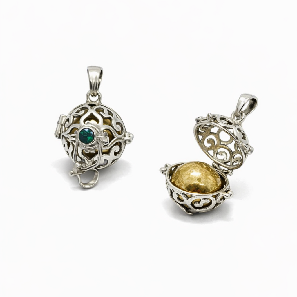 Handmade 925 sterling silver harmony ball pendant with inner chime ball and black oxide finish