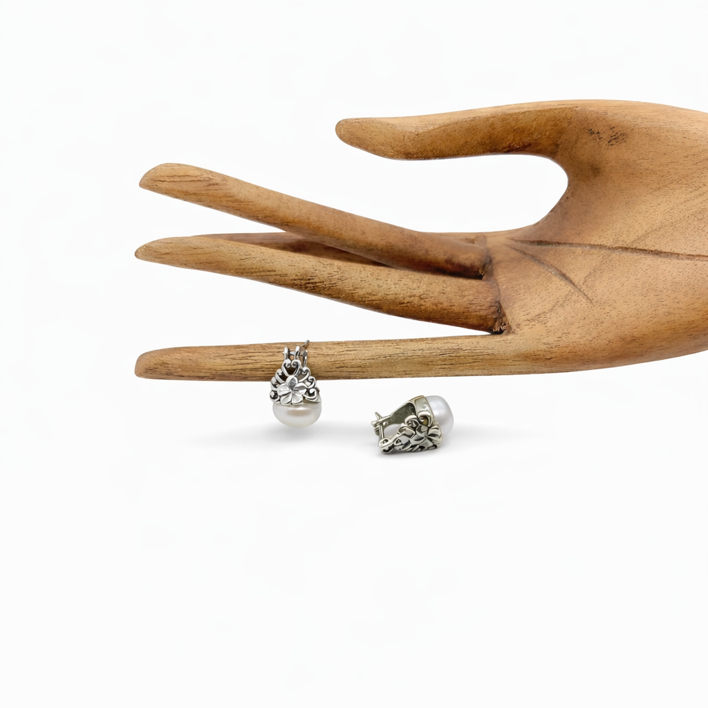 Shadow Pearl Black Oxide Earrings  E0103 | Handmade 925 Silver