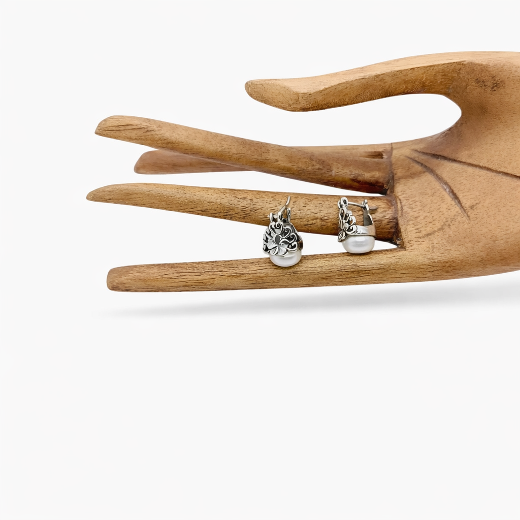 Shadow Pearl Black Oxide Earrings  E0103 | Handmade 925 Silver