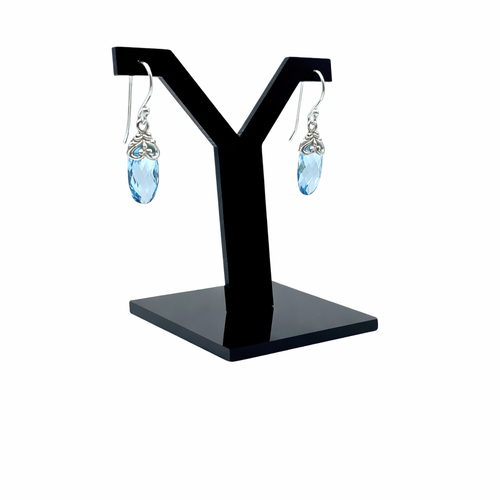 Blue Topaz Drop Silver Earrings E0113 | Handmade 925 Silver